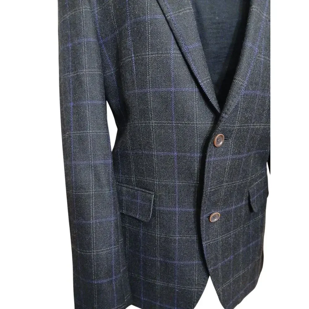 Tallia Men's Slim Fit WOOL Blend Sport Coat Sz 40 Black Plaid Jacket Macy's $295